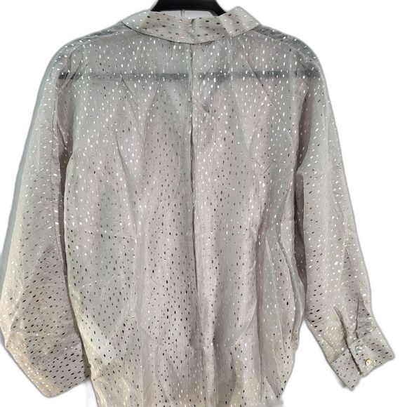 Zara White Semi Sheer Silver Metallic Sparkle Long Slv Button Up Collar Shirt M - Picture 3 of 7